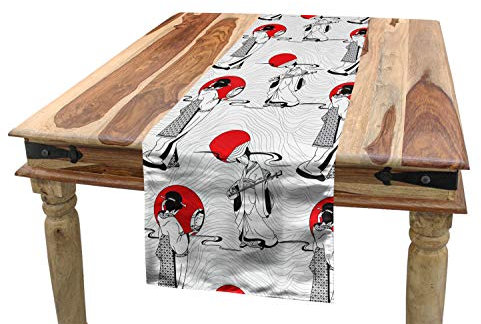 ABAKUHAUS asiatisch Tischläufer, Modern Japanisch Kunstvoll, Esszimmer Küche Rechteckiger Dekorativer Tischläufer, 40 x 180 cm, Schwarz Rot