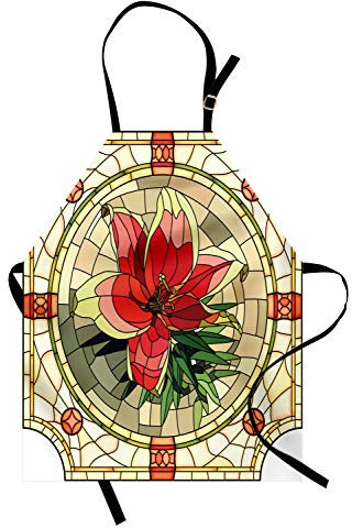 ABAKUHAUS Blumen Kochschürze, Vektor-antike Glasbild-Blumen-Lilie mögen Design mit Blättern und Knospen-Grafik, Farbfest Höhenverstellbar Waschbar Klarer Digitaldruck, Mehrfarbig