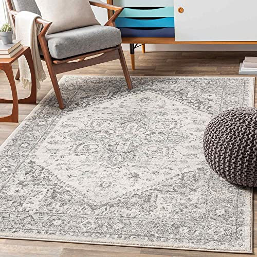 Livabliss Khartoum Vintage Teppich groß - Orientalischer Teppich Wohnzimmer 160x220 cm, Esszimmer, Schlafzimmer - Boho Teppich, Kurzflor Teppich für einfache Pflege - Muster Teppich in Grau und Beige