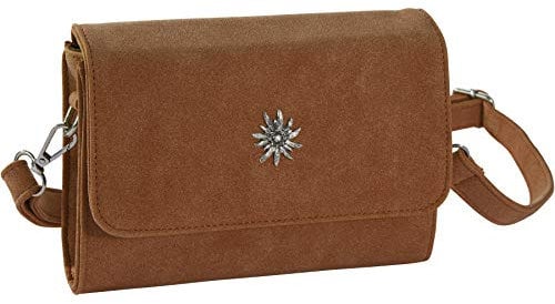 dressforfun 900648 Damen Trachten Handtasche Edelweißkönigin, Schicke Trachtenhandtasche in Wildlederoptik (Braun | Nr. 303253)