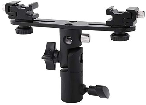 Diyeeni Camera Flash Brackets, Speedlight Mount Dual Hot Shoe Speedlight Stand, 1/4 to 3/8'' Umbrella Holder Light Stand Bracket For Photo Video Photography