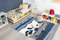 Kinderteppich Petit für Babyzimmer, Spielteppiche, Kinderzimmer, Farm Bauernhof Tiere blau 240x330 cm