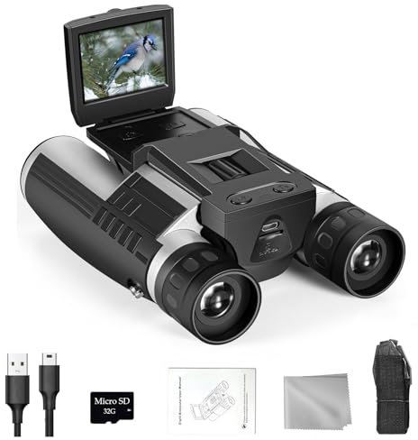 Camonity 5M 2 LCD 32GB Digital Binocular with Camera 12X32 Video Photo Recorder Camcorder for Bird Watching Football Game Concert