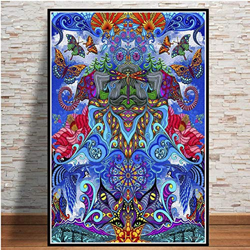 LIJUCAI Abstrakte Schwarzlichtbilder Kunst Psychedelic Trippy Poster Drucke Moderne Wand Leinwand Wandbilder Für Wohnzimmer Wohnkultur, braun, kein Rahmen 50x70cm