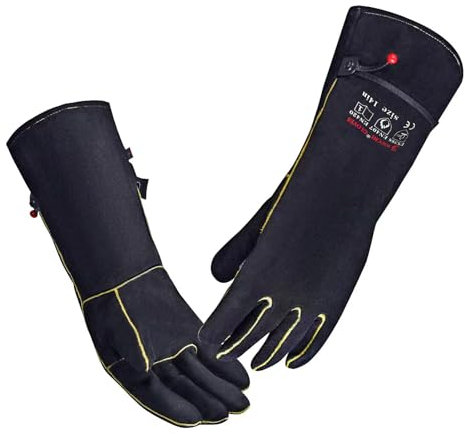 AOUCHI Grillhandschuhe Schweißhandschuhe aus Leder, 500 °C, hitzebeständig, feuerfest, für Mig, Tig-Schweißer, BBQ, Grill, 35,6 cm