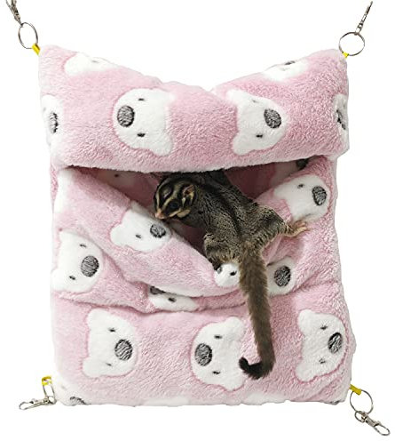 Littledropet Thick Fleece Ferret Sugar Gliders Hammock Pouch Sack Swing Hanging Bed for Rat Guinea Pig Squirrel and Other Small Animal (Pink, One Size)