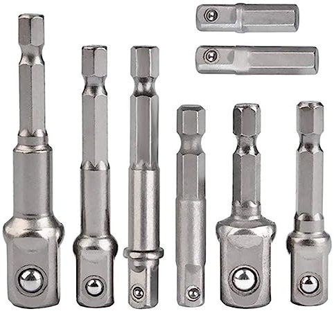 Adattatore per chiavi a bussola e inserti, set da 8 pezzi, adattatore esagonale da 1/4” su 1/4”, 3/8”, 1/2”, per trapano e avvitatore a batteria