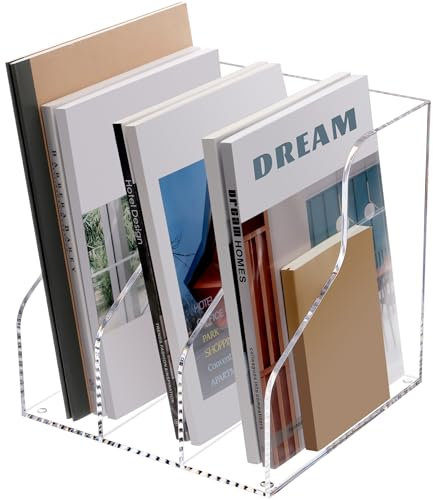 SANRUI Acryl-Aktenordner, transparenter Zeitschriftenhalter mit 3 vertikalen Fächern, Schreibtisch-Organizer für Zuhause, Schule, Büro, Schreibtisch-Bücherregal