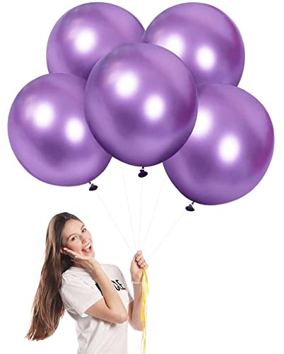 Luftballons Metallic Violett Groß 45cm/18 Zoll für Party Glänzende,5 Stück Riesen Metallisches Chrom Latex Luftballons XXL Runde Helium Ballons für Geburtstag,Hochzeit,Babyparty Weihnachts Dekor