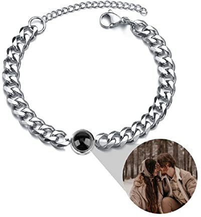 Liskanap Personalisiertes Foto Projektion Armband - Ich Liebe Dich in 100 Sprachen - Erinnerung an Die Liebe - Weihnachten Geburtstag Geschenke Für Männer Hip-Hop-Schmuck