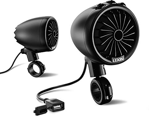 LEXIN Q3 Sistemas de Audio de Motocicleta Impermeables con Radio FM, Sistemas Altavoces Estéreo Bluetooth Moto con Cargador de Teléfono USB para ATV UTV RZR