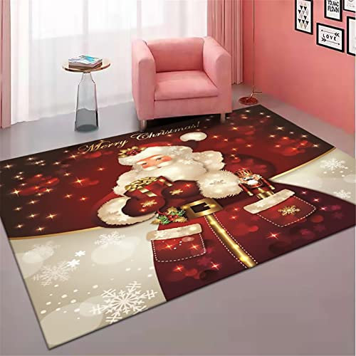 XQKXHZ Weihnachts Rote Teppich Wohnzimmer,3D Weihnachtsmann Weihnachten Teppich Läufer Flur rutschfest Küchenteppich Waschbar Roter Teppich Party Weihnachtsteppich Läufer,60x90cm/2'x3'
