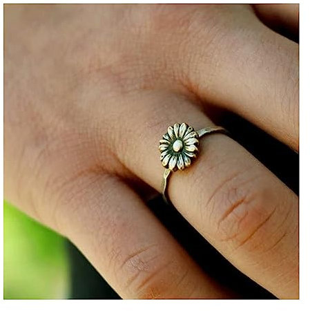 XINGNIAO Antik Sonnenblume Ringe Frauen 925 Sterling Silber Sonnenblume Ring Floral Boho Ringe Braut Hochzeitsgeschenke