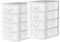 Lizzy 2 x Mini Storage Unit | 14.5cm x 9cm x 13cm | Transparent Mini Storage Tower | 4 Drawer with Handles | For Store Small Parts Crafts Desk Bathroom Kitchen Office (White)
