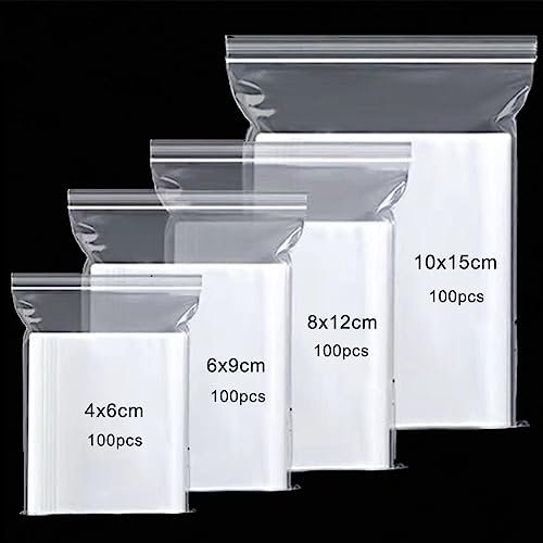 400 Stück Druckverschlussbeutel Wiederverschließbar Set,4 Größen Klein Zip Beutel Zipper Plastikbeutel Durchsichtige PE Polybeutel Klar Plastiktüten tüten Reißverschluss Tütchen Packung ziplock bags