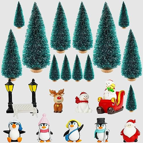 BELLE VOUS Pack de 24 Figuras Miniatura Decoracion Navidad - Mini Adornos de Navidad, Árboles Manualidades Jardín de Hadas, Casa de Muñeca - Incluye Papá Noel, Muñeco de Nieve, Pingüinos y Árboles