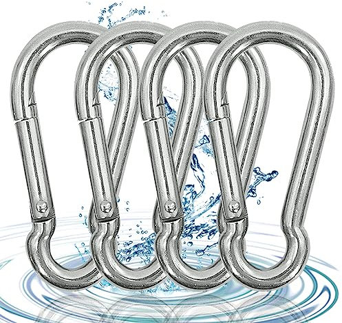 Carabiner Clip, 4 Pcs 304 Stainless Steel Carabiner Clip Heavy Duty, Snap Hook with Spring Clip Small Carabiner Clips for Dog Leash Hiking Fishing Camping Indoor & Outdoor