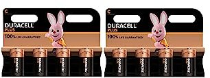 8X Duracell C Plus (2 Blister da 4 Batterie) 8 Pile (LR14/MN1400/MEZZA TORCIA/BABY 1,5V)
