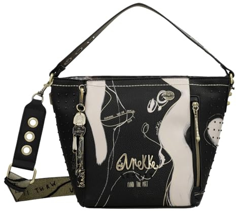 Anekke - Mittelgroße Damentasche - Umhängetasche aus Kunstleder für Damen mit Schultergurt und Schultergurt - Farbe Shōen Schwarz - Accessoires und Accessoires für Damen - Maße 18x22x15 cm, bunt