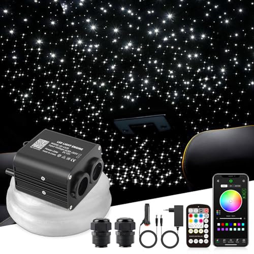 SUNKENET 20W Twinkle Sternenhimmel Auto, 1000pcs*0.75mm*4m Sternenhimmel Glasfaser RGBW Bluetooth-APP/Fernbedienung Led Glasfaser Licht für Auto/Decke/Theater