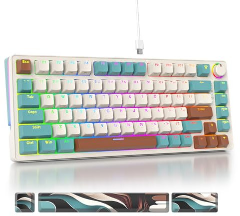 SOLIDEE Wired 75% Mechanical Gaming Keyboard Hot Swappable,Pink Linear Switch RGB Backlit keyboard,83 Keys TKL Mechanical Keyboard,PBT Keycaps NKRO Compact Keyboard with Volume Control Knob(83 Brown)