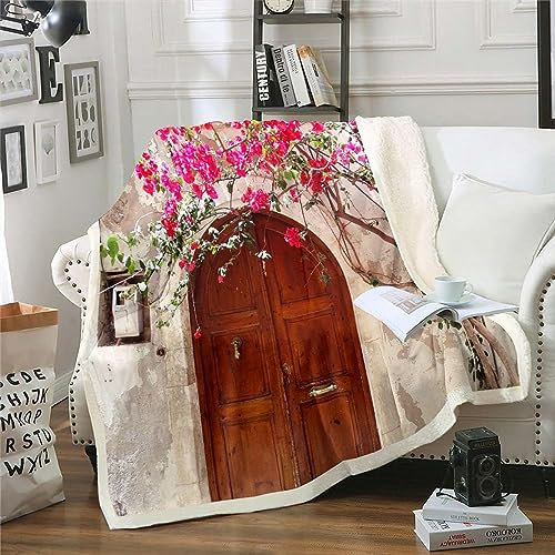 Fleecedecke Blumen Italienische Stadt Nostalgische Gebäude Ultraweicher Überwurf, Bedruckte Decke, Leichter Überwurf Für Kinder Und Erwachsene, Weiche, Warme 3D-Decke Für Zuhause, Couch, Bett, Sofa,