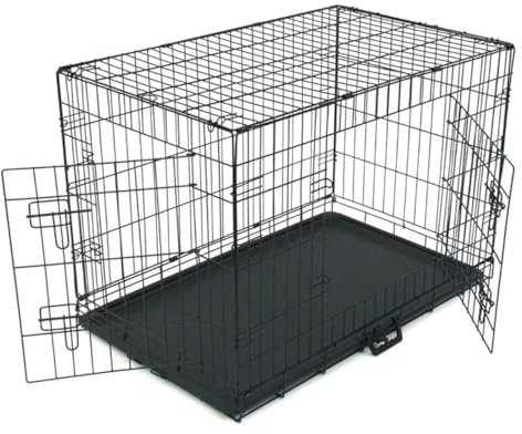 TactFire Hundebox faltbar 91 x 57 x 62.5 cm - Klappbarer Hundekäfig mit 2 Türen & Bodenschale - Transportbox für Auto, Reise und Zuhause - Hundehöhle für kleine & mittelgroße Hunde