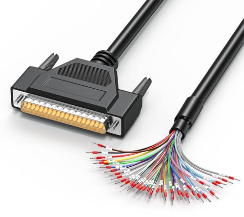 JUXINICE DB37 Male to Bare Wire with Cable Marker, 26AWG-3.3FT, D-SUB 37-Pin Connector to Single end Cable with Terminal,Multicore 37 Wire All Provided with Wiring Terminals-Black
