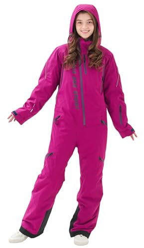 MOUS ONE Einteiliger Damen-Skianzug, wasserdicht, warm, isoliert, Ski-Overall, abnehmbare Kapuze, Schneeanzug für Schneesport, Violett, XX-Large