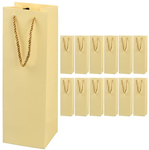 Natuce 12 Stück Kraftpapier Wein Taschen,Flaschentüten Geschenktüte mit Griff,Champagner Geschenktüten,Wein Flaschentüten Geschenktüten,Wein Geschenktüten,für Weihnachten Jubiläum (Champagner)