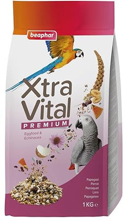 BEAPHAR – XTRAVITAL – Alimentation Premium pour Perroquet – Contient Fruits, graines et patée aux œufs – Renforce Le système immunitaire – Procure vitalité et maintient en Bonne santé – 1kg