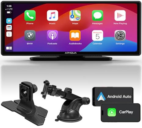 APHQUA Stéréo de Voiture sans Fil pour A-pple Carplay Android Auto Portable 10,26 Écran Tactile de Voiture avec Capteur de Lumière Navigation GPS Bluetooth Mains Libres MirrorLink/Siri/FM/Aux - A96