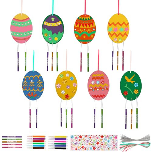 UPINS Ostern Windspiel Bastelset, 16 Stück DIY Windspiel Set aus Holz, Frühling Windspiel Dekoration zum Aufhängen im Zimmer, im Innenhof und an Bäumen