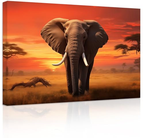 ZXHYWYM Elefanten Leinwandbilder afrikanische Wildtier Gemälde Drucke Sonnenuntergang Waldelefanten Bilder Büro Wanddekoration Gerahmt (Bild-3, (40.00 x 60.00 cms))