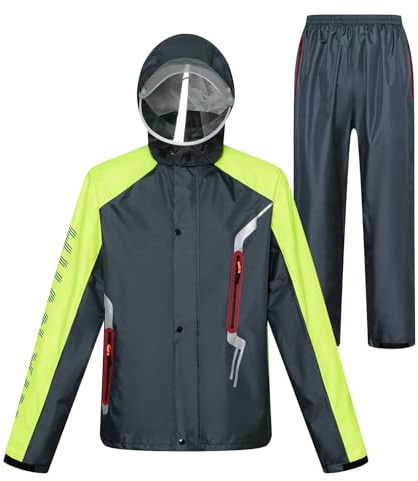 LY4U Vêtements de Pluie Imperméables pour Hommes, Workwear Veste d'équitation à Capuche et Pantalon Long, Combinaison de Pluie avec Ceinture Réfléchissante de Sécurité, Bleu Foncé L