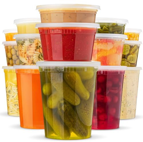 Contenitori per alimenti con coperchio, confezione da 15, 3 misure da 20, 40 e 907 ml, contenitori in plastica per gastronomia con coperchi, adatti per zuppe e preparati a microonde, freezer e