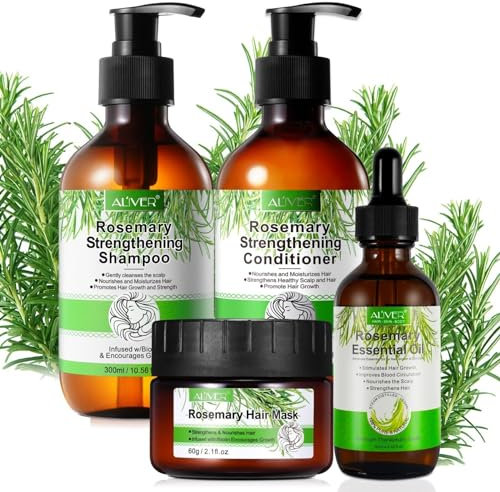 P-Beauty Rosmarin Haarpflege Set2 - Haarmaske 60g, Rosmarinöl 60ml, Shampoo 300ml & Conditioner 300ml, für Haarwachstum & Kopfhaut | Haarpflegekur, Haarpflegeöl, Stärkungsshampoo, Haarspülung Set