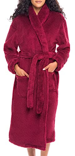 Alexander Del Rossa Flauschiger Bademantel, flauschiger Bademantel für Damen, warm, weich, flauschig, niedlicher Damenmantel, Burgunder, Small