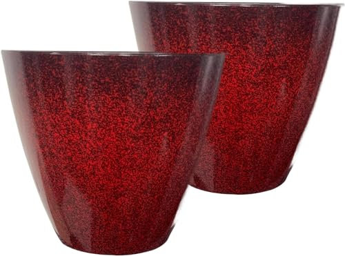 Siam Express Glazed Plastic Flower Pots with Drainage Holes, Garden Planters for Outdoor, Plant Pot Containers for Home, Garden, Stylish Glossy Glazed Design, 30cm Outdoor (Set of 2 Cherry Red)
