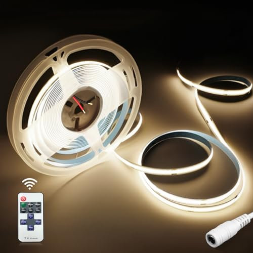 YOODI COB LED Streifen 5M, 24V 4000K LED Strip Neutralweiss mit RF Fernbedienung und 8 Modi, CRI 95+ Dimmbar LED Band, Klebe LED Streifen für Schlafzimmer, Wohnzimmer, Küche, DIY Dekoration