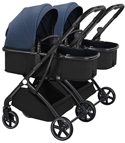 Doppelter Kinderwagen for Neugeborene, Zwillingskinderwagen for Säuglinge und Kleinkinder, Abnehmbarer Wagen, Zusammenklappbarer, hochgelegener, stoßdämpfender Regenschirm-Zwillingskinderwagen(Color:B