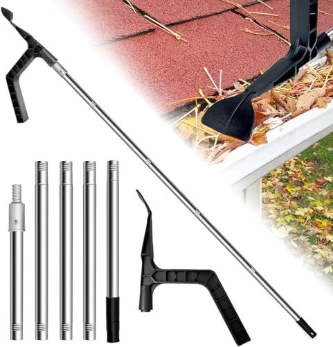 OAONY Gutter Cleaning Tool,Roof Gutter Cleaner with 78.7 Splicing Pole Handle,Portable Cleaning Scraper Tool for Cleaning Leaves and Debris