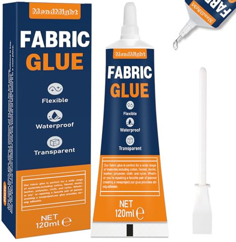 Fabric Glue, Extra Strong Permanent Fabric Adhesive for Clothes Repairs, Leather, Crafts, Upholstery, Material, Textile, Felt and Badges - Clear - 120ml
