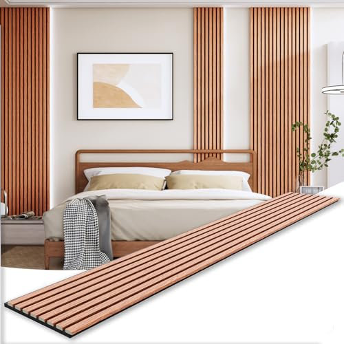 Wood Panels for Wall, 3D Soundproof Slat Wall Paneling, 2 Pack 94.5 x 12.6 Wall Panels for Interior Wall Décor, Living Room, Bedroom (Cherry)