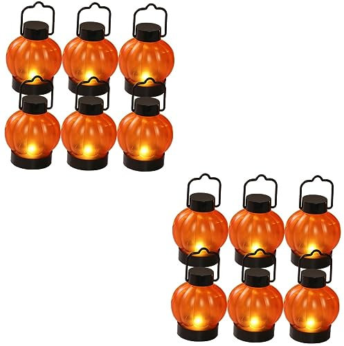 HOMSFOU 12 Stk LED Laterne Kerzenlicht Mehrzwecklaternen Jack-Kürbis-Laterne halloween led kerzen kürbislaterne Dekor Kerzenlampe batteriebetriebene Laternen Partyzubehör Lackierprozess