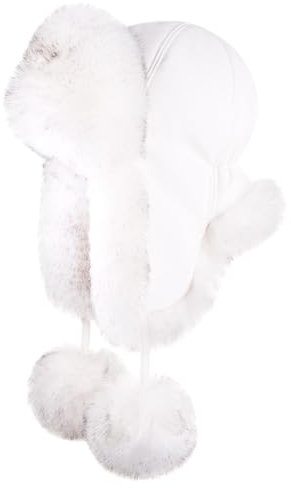 Futrzane Fliegermütze - Schapka Uschanka Damen - Fell Trapper Mütze aus Leder (S, Weiß - Weiß mit Schwarz Siberian)