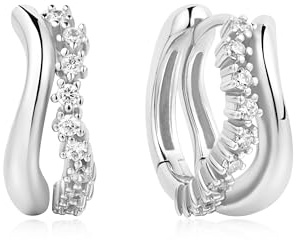 ANIA HAIE Damen Creolen MISS TWINKEL Ohrringe aus 925 Sterling Silber, besetzt mit 20 Zirkonia, Größe: 16 mm, inkl. Geschenkverpackung