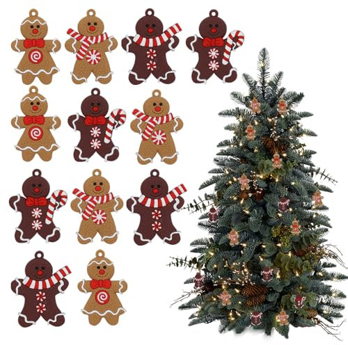 12 decorazioni per albero di Natale con pan di zenzero e bastoncini di zucchero, per decorazioni natalizie festive, perfette per il vostro albero di Natale