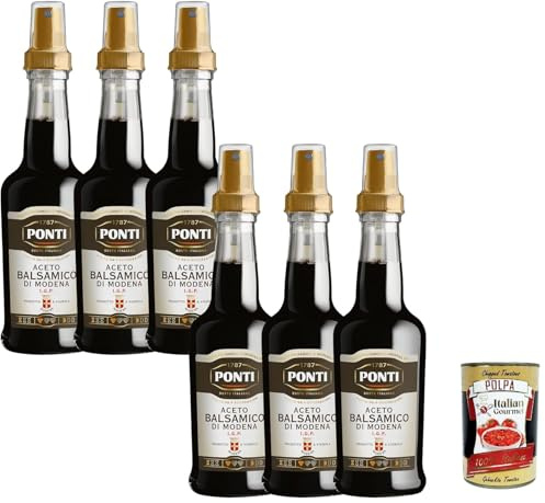 Italian Gourmet Aceto Balsamico Modena IGP Spray Essig Würze, 6 x 250ml | intensiver Duft; dosaggio fine per carne rossa, formaggi stagionati, Gesamtnettogewicht 1,5 L + Kostenlos Polpa 400g