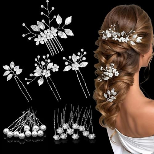 GOZINA Wedding Hair Accessories for Women, 24 PCS Bridal Bridesmaid Hair Clips, Diamante Hair Pins, Hair Jewellery Accessories for Flower Girl Bride Wedding Guest